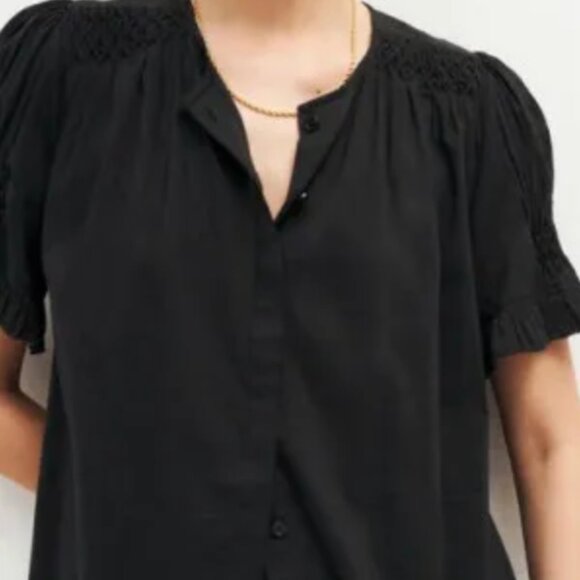 Reformation Adeline Top Black Puff Sleeves Button Front Women’s Size XL - Picture 1 of 4